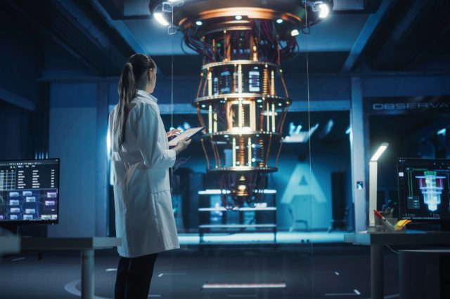 Ilustrační fotografie kvantového počítače v laboratoři
