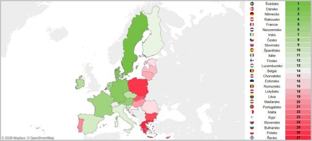 Mapa stavu ekonomiky podle Indexu prosperity