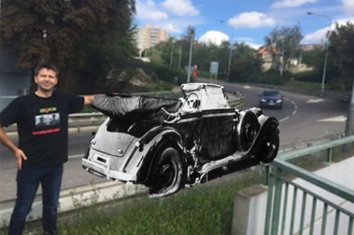 auto veteran silnice clovek